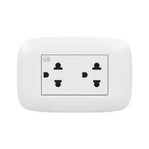 TOMACORRIENTE DOBLE UNIVERSAL BLANCO 2P+T 16A 250V PLACA BLANCA DOMINO SENCIA AP1222