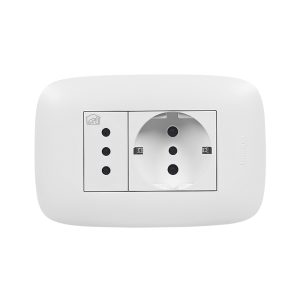 TOMACORRIENTE DOBLE SHUKO/3LINEA BLANCO 2P+T 10/16A 250V PLACA BLANCA DOMINO SENCIA AP1243 TICINO