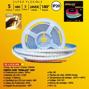 CINTA COB 5M 24V LUZ CALIDA «OPALUX